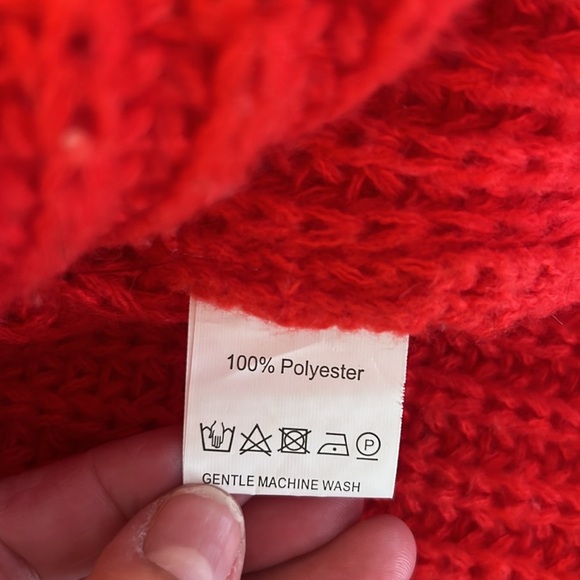 Red Festive Large Knit Button Down Winter Fall Cardigan Sweater Size Medium - Picture 6 of 6